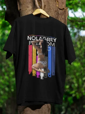 Nola Grey Neon Freedom Oversized Black Graphic T-Shirt