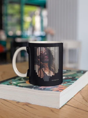 Nola Grey Barcode Muse Premium Black Coffee Mug