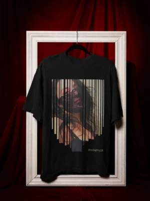 Nola Grey Barcode Muse Oversized Black T-Shirt